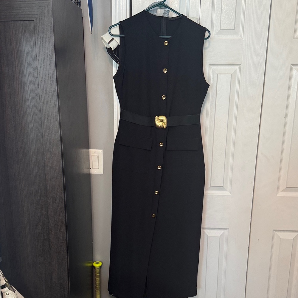 Zara Black Midi Dress with Gold Accents
